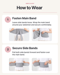 How to wear a Belly Armor postpartum belt: fasten the main band, then the side bands