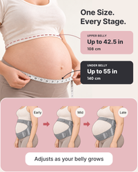 One size adjustable maternity support belt from early pregnancy through full term