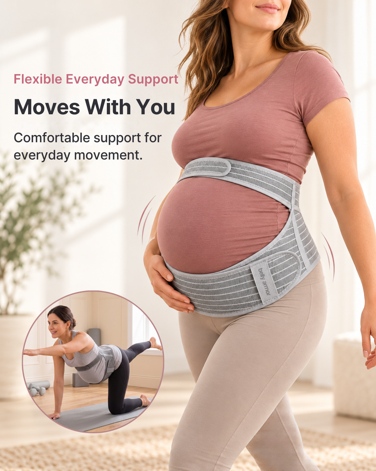 Flexible pregnancy belly band worn during prenatal stretching