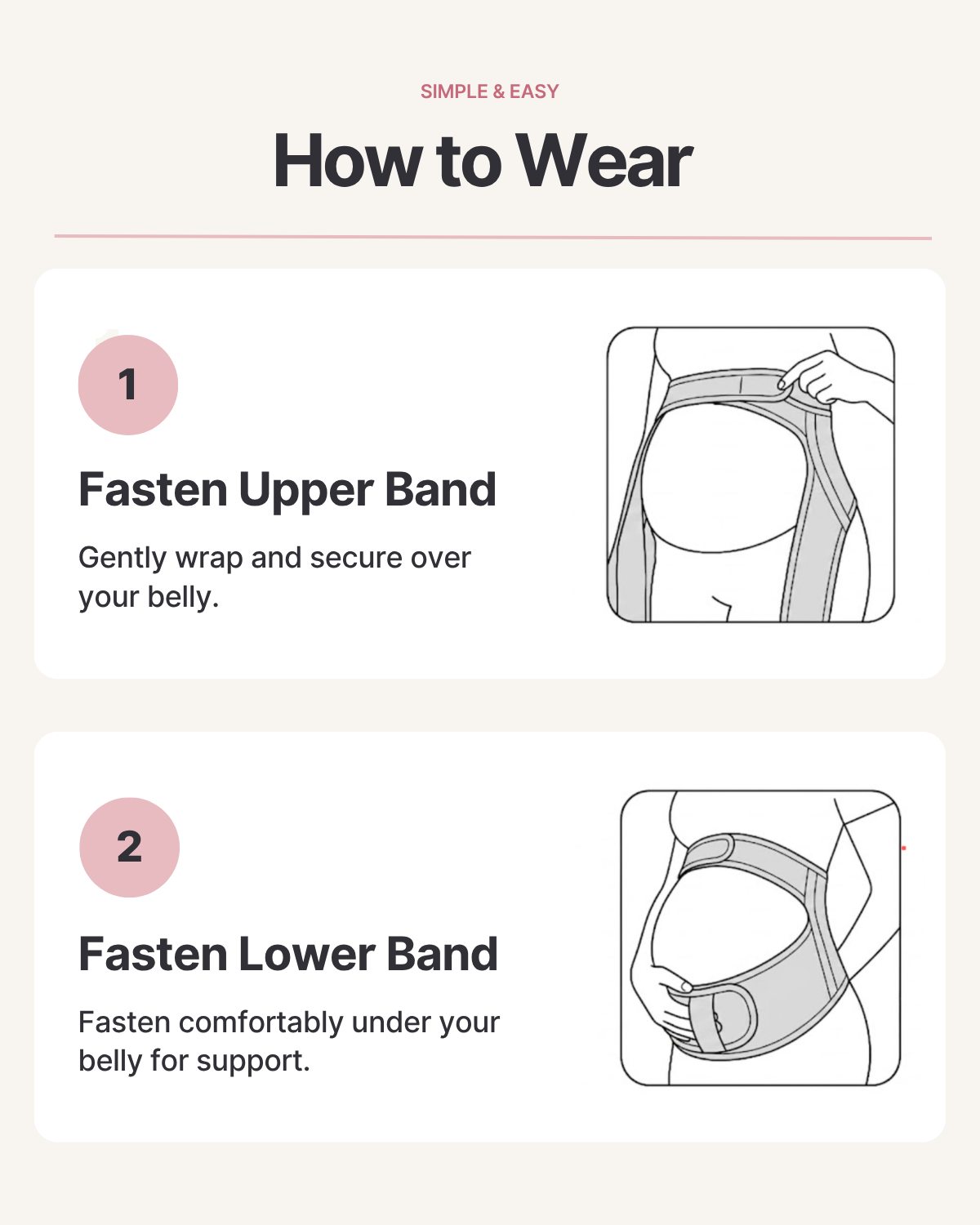 Belly Armor maternity support belt positioned above and below the growing belly
